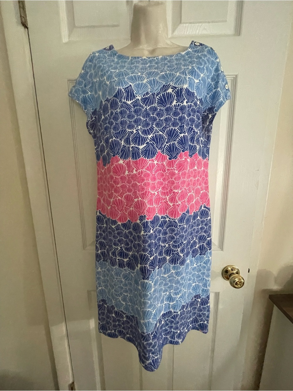 Talbots Blue & Pink Printed Midi‎ Shift Dress